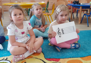 Dziewczynki siedzą na dywanie.